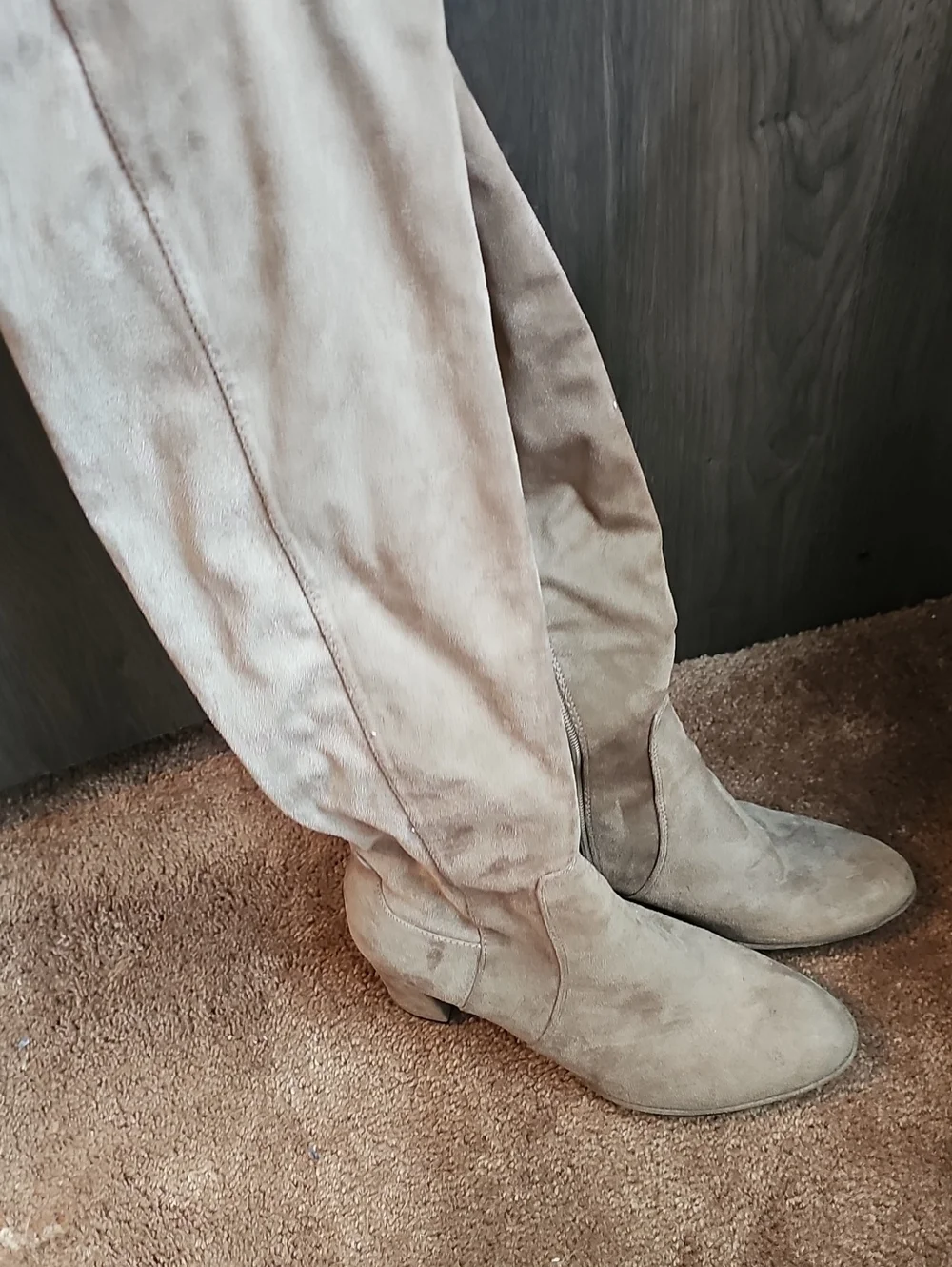 Women's Taupe Suede Knee-High Boots